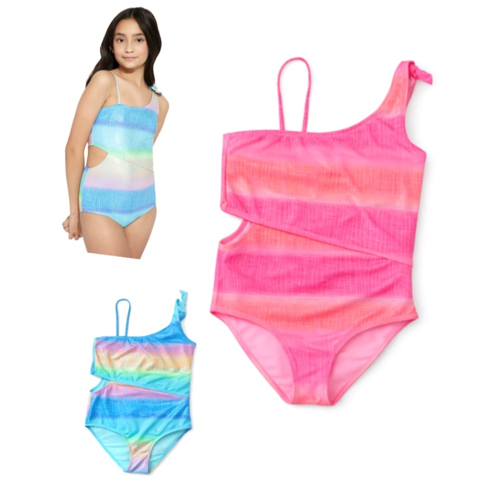 Limited Too, Girls Metallic Cutout One-Piece Swimsuit Bundle, Size 14/16